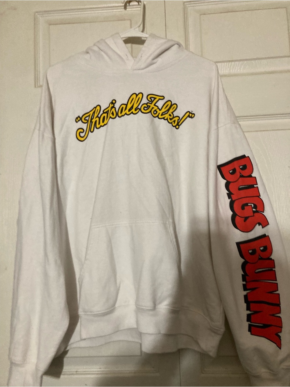 Bugs Bunny White Hoodie – "That's All Folks!" Graphic Sweatshirt XL